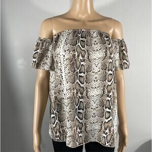 Pink Lily Boutique Top Brown Snake Skin Off the Shoulder Blouse Womens Size S